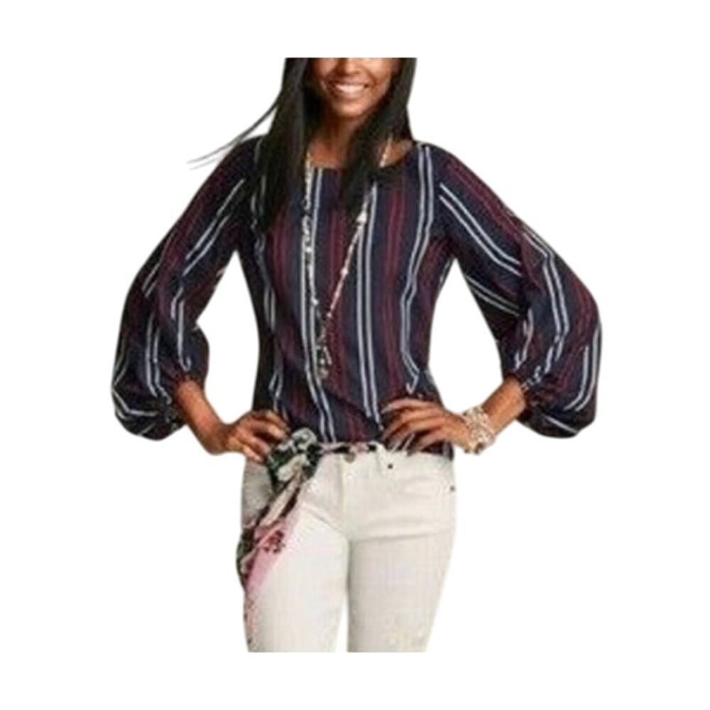 Cabi Womens blouse, Style 5516 3/4 Sleeve Striped Flag Blouse, Size S